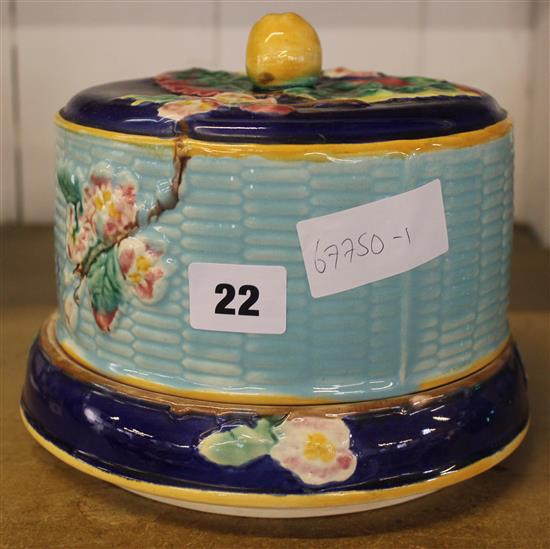 Staffordshire majolica cheese bell and cover